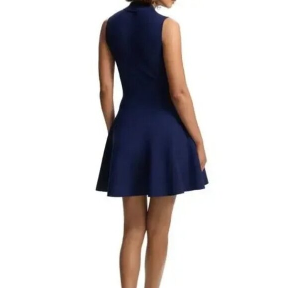 395$ Theory Fit & Flare Skirt Polo Dress Sleeveless Womens Size L Midnight Blue - Picture 2 of 4